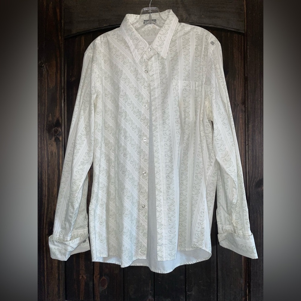 Elegant White Paisley Button-Down Shirt